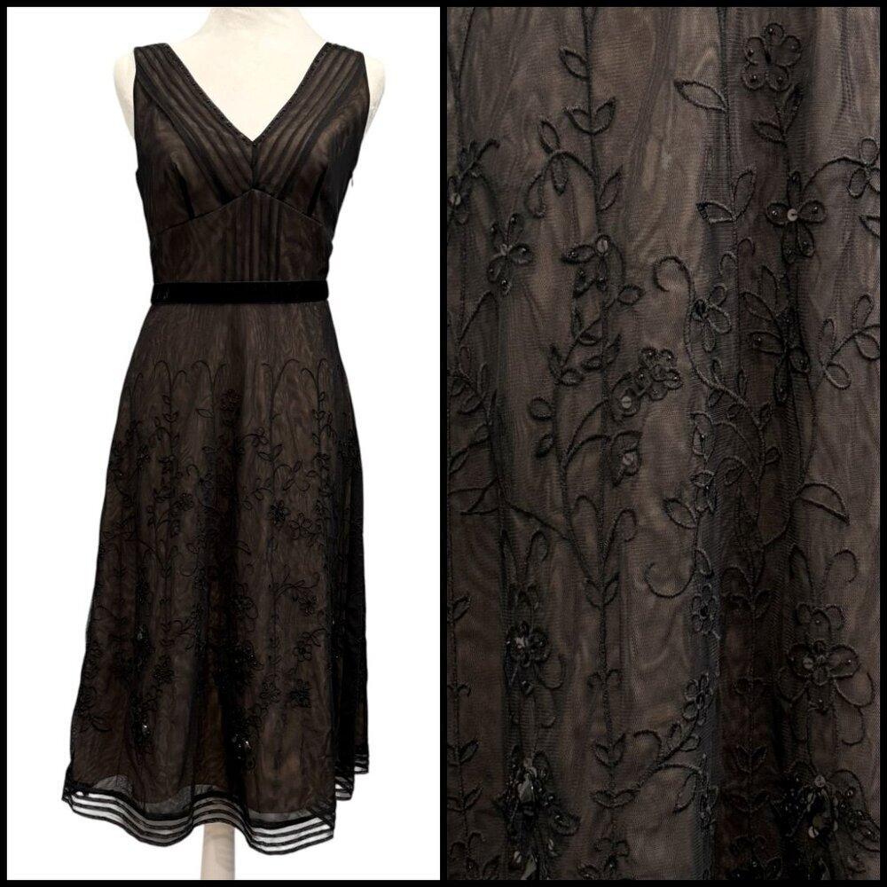 LOFT Dress Mesh Floral Whimsigoth Dark Fairy Grunge‎ Goth Embroidery Midi Size 0